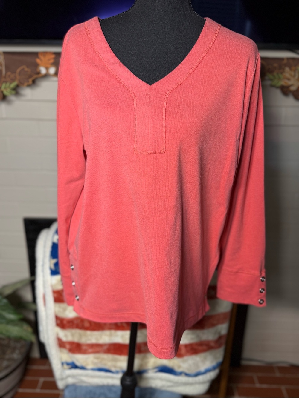 Ruby Rd. Coral V-Neck Long Sleeve Top